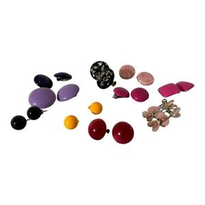 Vintage 90s Clip on Earrings Plastic Lucite Bright Colored 10 Pairs